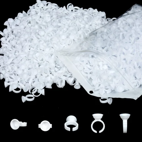 Miniatura 8 de 300 anillos de pegamento para extensiones de pestañas, anillos desechables para pestañas con forma encantadora, abanico, flores, suministros