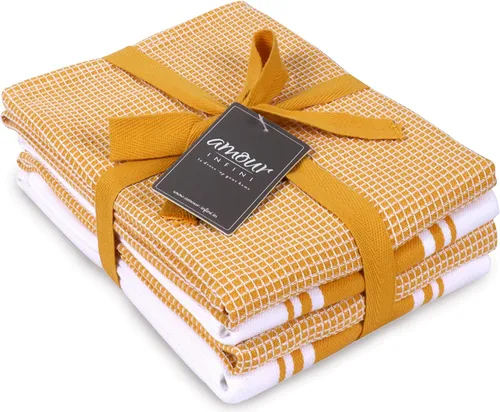Miniatura 14 de AMOUR INFINI Toallas de cocina 100% algodón, paquete de 4, altamente absorbentes, de secado rápido, toallas de cocina a rayas de primera calidad