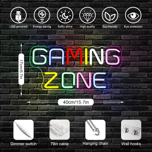 Miniatura 6 de Señal de neón LED de zona de juego Horseneon, letreros de neón de juegos para decoración de pared, luces de neón de juegos con USB para sala de Zona