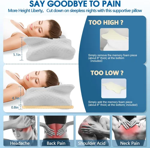 Miniatura 2 de CHxxy Almohadas de espuma viscoelástica, almohada cervical para aliviar el dolor de cuello y hombros, almohada ergonómica de contorno de cama, suave