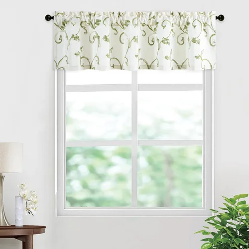 Miniatura 42 de VOGOL - Cenefa de cortinas bordadas con vides, cenefa con bolsillo para ventanas, 52 x 18 pulgadas, verde pasto