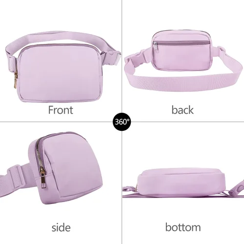 Miniatura 2 de VOROLO Riñonera para mujeres y hombres, bolsa cruzada, bolsa de cinturón con correa ajustable, Púrpura claro, Talla única