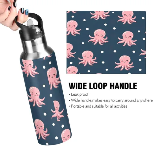 Miniatura 4 de Cute Pink Cartoon Octopuses Insulated Stainless Steel Water Bottle with Straw 20 Oz Leakproof Water Bottles, BPA-Free Sports Water Bottle