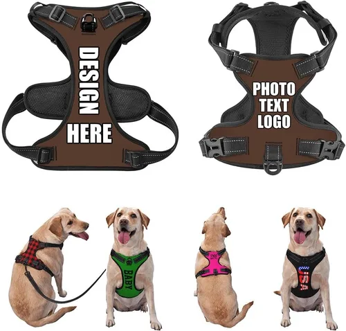 Miniatura 22 de Arnés para perro personalizado con nombre y número de teléfono, chaleco personalizado para perro, arnés reflectante ajustable para mascotas, beige, S
