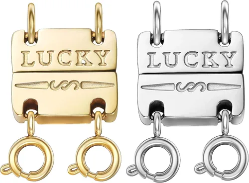 Miniatura 14 de OHINGLT Collar de la suerte separador de cierre para apilable, chapado en oro de 14 quilates y plata, múltiples cierres de collar para mujer Triple