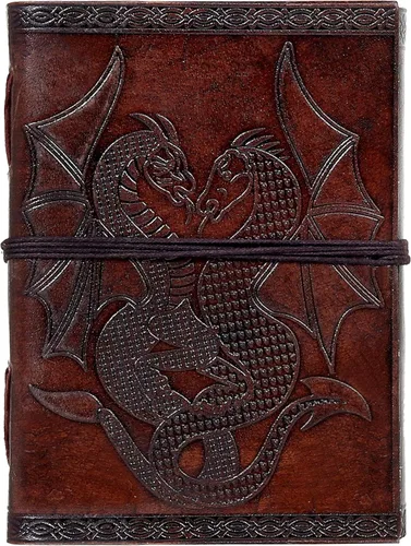 Miniatura 2 de AzureGreen Libro de páginas en blanco de doble dragón hecho a mano de piel para escribir sin forro 5 x 7 (marrón)