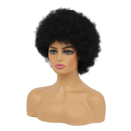 Miniatura 4 de Kaneles Pelucas cortas y rizadas para mujer, estilo afro, estilo afro, disfraz de los años 70 y 80, peluca negra esponjosa, pelucas divertidas