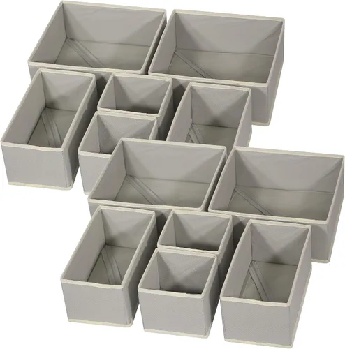 Miniatura 9 de DIOMMELL Paquete de 12 cajas de almacenamiento de tela plegables para armario, aparador, cajón, cestas de tela, contenedores divisores para ropa