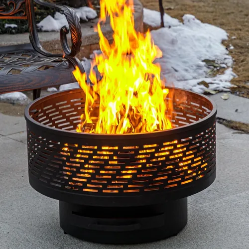 Miniatura 3 de OutVue Fogatas de leña de 26 pulgadas con parrilla y tapa, mesa de fogata para exteriores con cubierta impermeable y atizador de fuego, fogata al