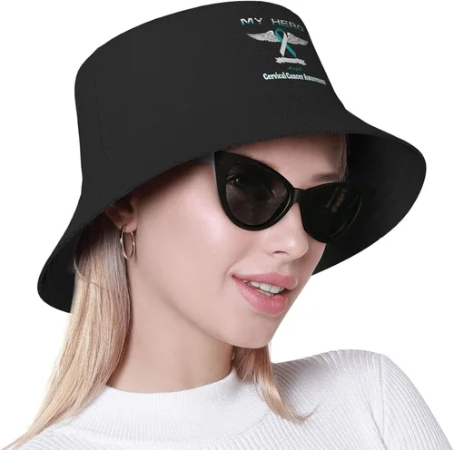 Miniatura 7 de My Hero is Now My Angel Cervical Cancer Awareness Bucket Hats Double-Woven for WomenMen Adult Fisherman's Hat Sun Cap Packable Outdoor Fisherman Hat