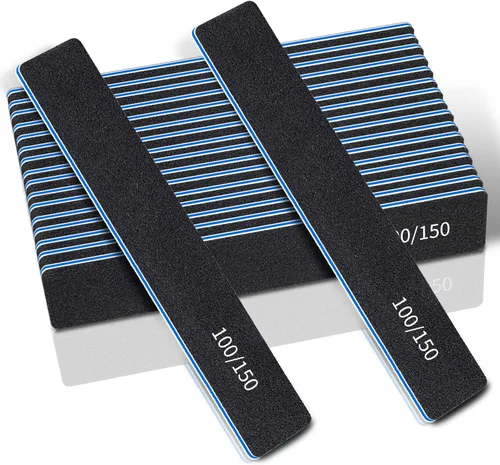 Miniatura 9 de Limas de uñas rectangulares negras de grano 60/60, 50 piezas de tablero de esmeril profesional de doble cara, herramienta gruesa reutilizable