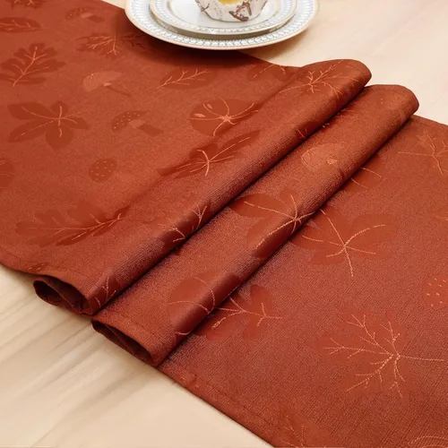Miniatura 5 de Moosfor Camino de mesa rectangular de Acción de Gracias de 13 x 72 pulgadas, mantel jacquard impermeable de otoño con calabaza, hongos, manteles