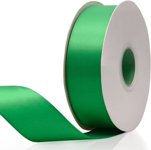 Miniatura 54 de Cinta de satén de doble cara verde manzana de 1-1/2 x 50 yardas, rollos de cinta de tela de alta densidad de color sólido, ideal para envolver