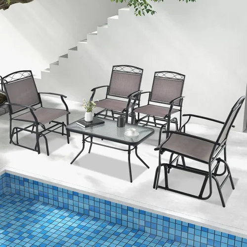 Miniatura 2 de Giantex Juego de 4 sillas deslizantes para patio, mecedoras deslizantes con tela resistente a la intemperie, marco de metal resistente, capacidad