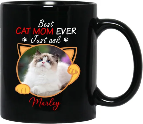 Miniatura 15 de Taza de café personalizada con nombre y foto de gato, marco de fotos personalizado para gato, taza de café negra de 11 onzas y 15 onzas, taza de té