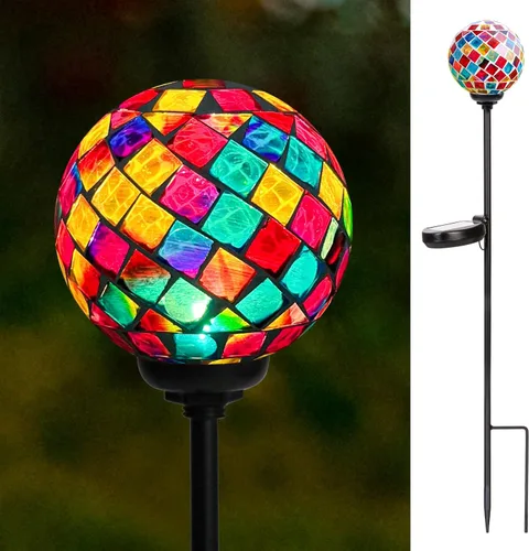 Miniatura 9 de VCUTEKA Luces solares decorativas para exteriores – Estacas solares de mosaico para jardín, luz LED impermeable para paisaje, césped, patio, Azul-2