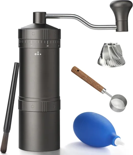Miniatura 9 de Molinillo de café manual con rebaba cónica de acero inoxidable de 7 estrellas, molinillo de café portátil con ajuste de molienda ajustable externo