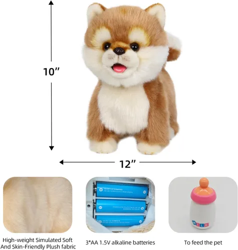 Miniatura 2 de CU-MATE Juguete electrónico de peluche de simulación interactiva, realista, cachorro, gato, con cola para caminar, ladrar, menear, hablar, como