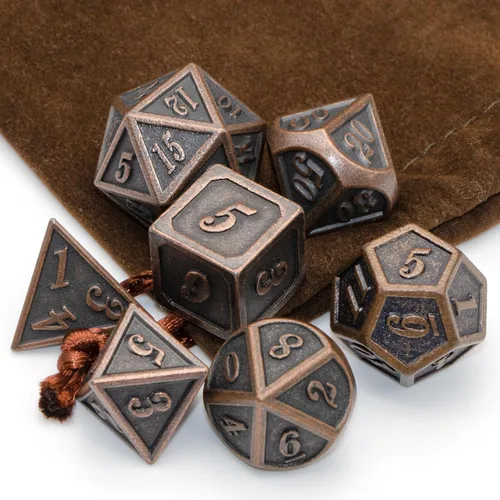 Juego de dados de metal, dados poliédricos D&D para Dungeons and Dragons RPG DND, dados para juegos de rol, MTG, juegos de mesa, Shadowrun Cobre