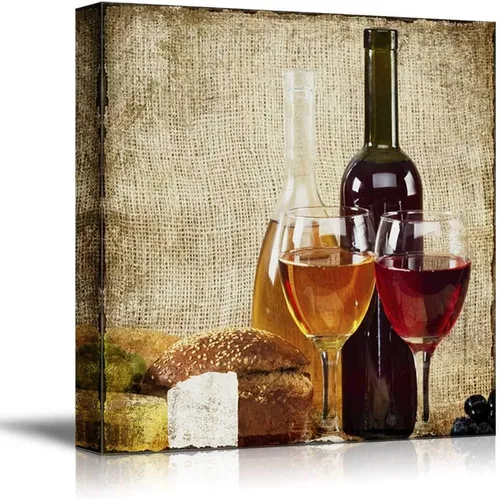 Miniatura 5 de wall26 - Lienzo decorativo cuadrado para pared, copas de vino con botella de vino y uvas, impresión giclée, arte moderno para el hogar, listo