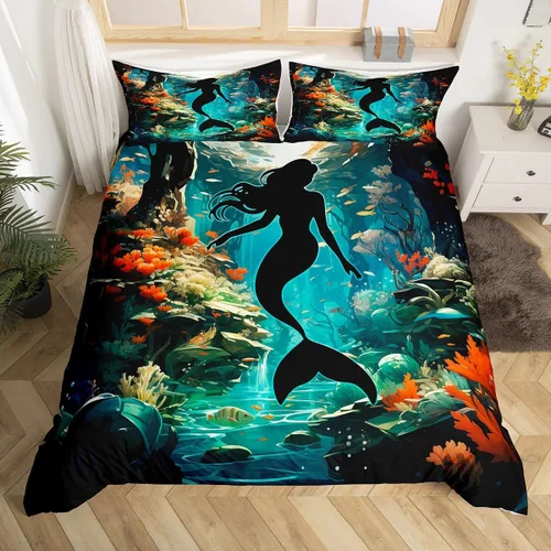 Miniatura 32 de Manfei Juego de ropa de cama de silueta de ciervo, tamaño individual, funda de edredón con patrón de flechas y cuernos con 1 funda de almohada
