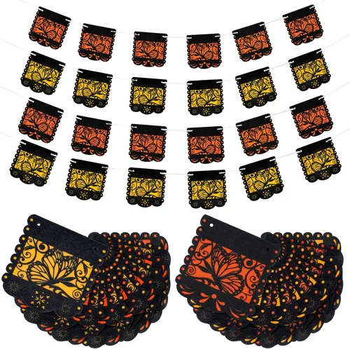Miniatura 8 de Pancarta pequeña del Día de los Muertos con diseño de mariposa monarca mexicana, pancartas para fiesta de papel picado, Día de los Muertos
