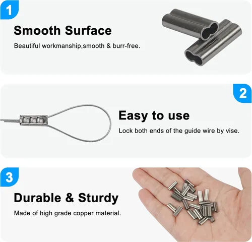 Miniatura 2 de AGOOL Kit de manguitos de crimpado de doble barril de cobre, 300 unidades/caja de latón de alta resistencia de cobre prensado de bucle, kit