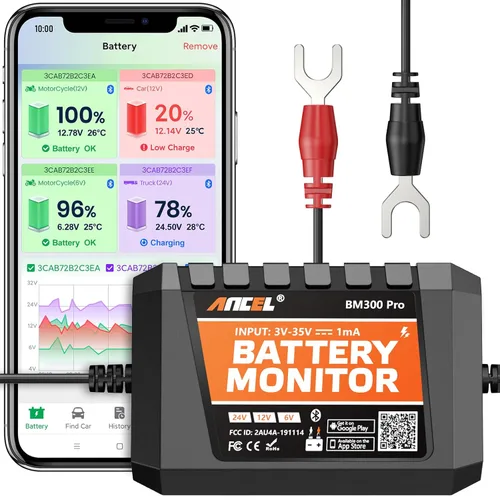 Miniatura 10 de ANCEL BM300 Monitor de batería de 12 V, voltímetro automotriz Bluetooth 4.0 con carga, prueba del sistema de arranque y alarma, compatible