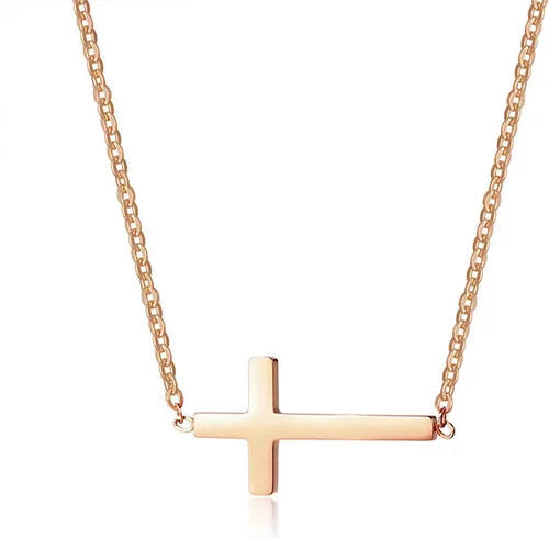 Miniatura 13 de Ovian Collar de cruz lateral para mujer, chapado en oro de 18 quilates, acero inoxidable, gargantilla religiosa cristiana