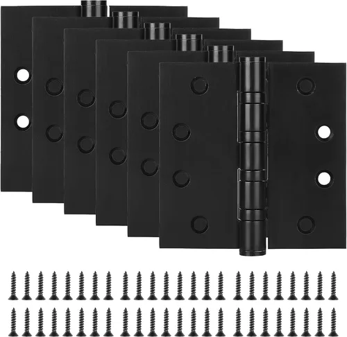 Paquete de 6 bisagras de puerta de acero inoxidable de 4 pulgadas, bisagras de puerta resistentes de 4 x 4 pulgadas con esquinas cuadradas para Negro