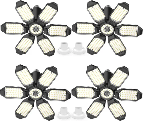 Miniatura 11 de Luces LED de garaje, paquete de 6 luces LED de techo superbrillantes de 200 W, base E26/E27, 6500 K, 22000 lúmenes, luz de garaje deformable ideal