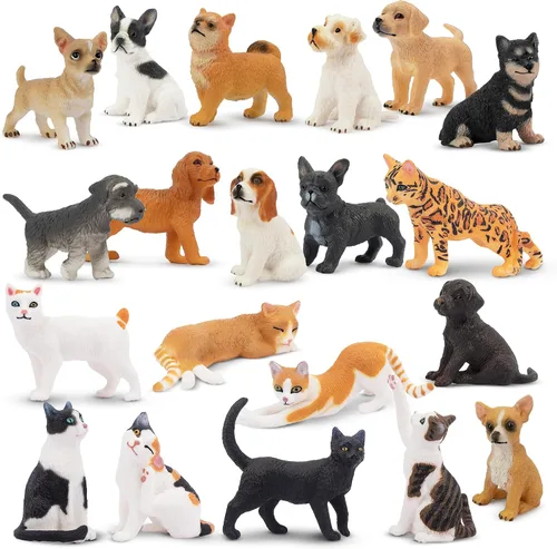 Toymany Juego de 20 figuras realistas de gato y perro, decoración de pastel de gato y perro, regalo de cumpleaños de Navidad para niños
