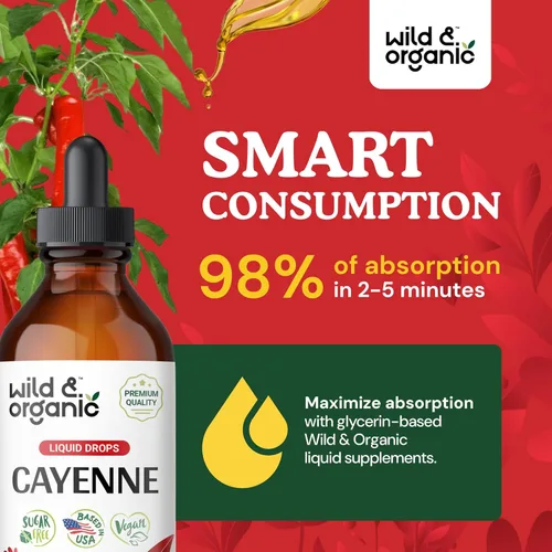 Miniatura 4 de Wild & Organic Gotas de pimienta de cayena - Antioxidante y apoyo digestivo - Suplementos de capsaicina - Tintura líquida de extracto de pimienta