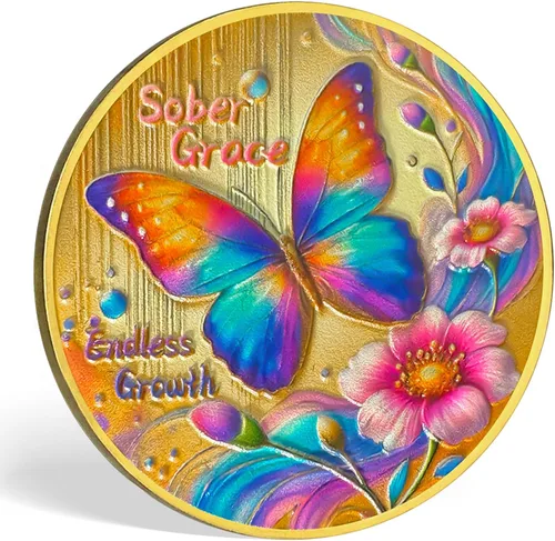 Miniatura 4 de Moneda de sobriedad con flor de mariposa Moneda AA de gracia sobria – Medallón de chip AA con alcohol anónimo inspirador Monedas de alcohólicos