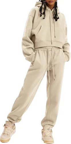 Miniatura 56 de Kissonic Conjunto deportivo de forro polar para mujer, 2 piezas, sudadera con capucha y pantalones deportivos