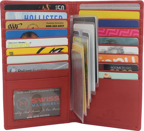 Miniatura 4 de Swiss Marshall Cartera larga de cuero genuino con bloqueo RFID, Cn Rojo, Plegable
