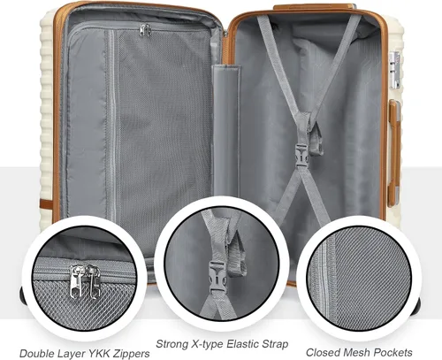 Miniatura 6 de Joyway Maleta de mano extensible de 20 pulgadas con rueda giratoria, juego de equipaje de carcasa dura de 4 piezas con bloqueo TSA (blanco marrón)