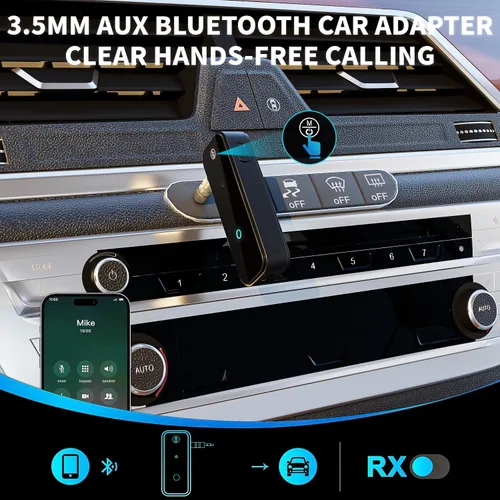 Miniatura 5 de Adaptador Bluetooth auxiliar portátil de 0.138 in de dientes azules adaptador auxiliar para coche 2 en 1 receptor Bluetooth inalámbrico