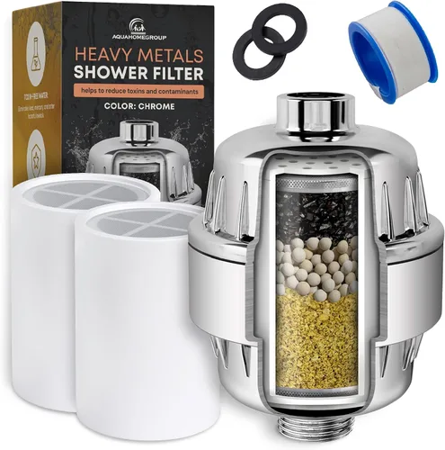 Miniatura 9 de AquaHomeGroup Filtro de ducha para agua libre de cloro (incluye 2 cartuchos) – Elimina impurezas y olores para agua más limpia y fresca – Filtros