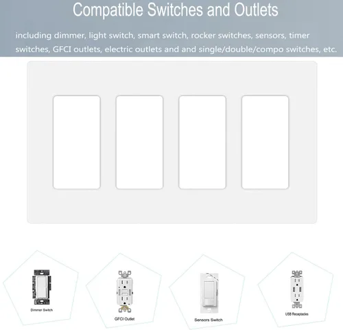 Miniatura 3 de Placa de pared Decora sin tornillos de 4 segmentos, placa frontal eléctrica para interruptor de luz, interruptor inteligente, receptáculo