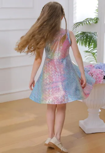 Miniatura 7 de Vestido brillante de arcoíris para niñas pequeñas, vestido de cumpleaños obsesionado con unicornio, regalo para niñas, vestido especial de princesa