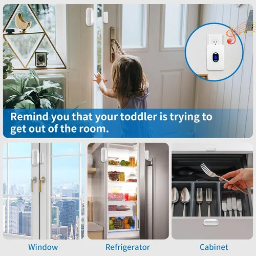 Miniatura 3 de Timbre de Puerta, Daytech Timbre Inalámbrico con Sensor de Puerta Cuando se Abre la Puerta, Alcance de 800 pies, 20 Timbres, 5 Niveles de Volumen, 1