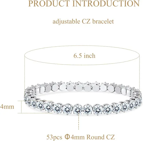 Miniatura 3 de Pulsera ajustable de circonita cúbica para mujeres y hombres, chapada en oro blanco y cadena de tobilleras