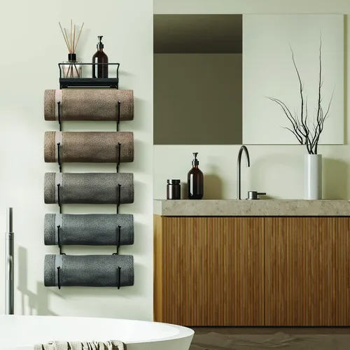Miniatura 3 de Sorbus Toallero de baño – Toallero de metal de 5 niveles con estante de madera para toallas de baño enrolladas, toallas de baño, ropa de cama