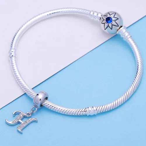 Miniatura 40 de ABUN Abalorio de plata de ley 925 con letra A a la Z, espaciador de inicial, con circonita cúbica transparete colgante, auténtica, para pulseras