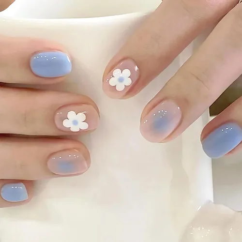 Miniatura 11 de Uñas postizas a presión degradadas con purpurina de longitud corta, uñas postizas en forma de ataúd con diseño de hojas de corazón, 24 uñas postizas