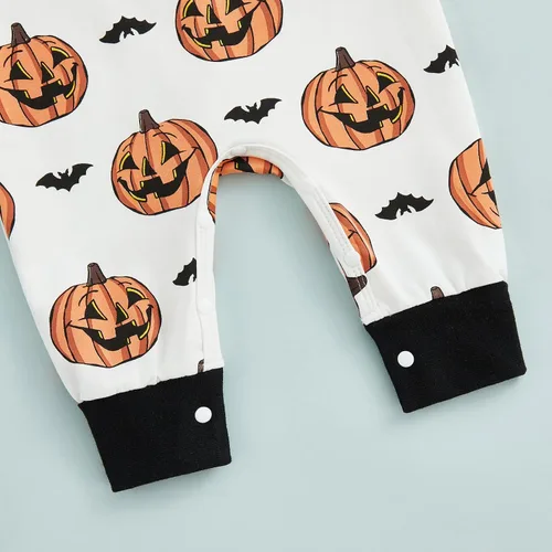 Miniatura 6 de Mameluco de Halloween para recién nacido, sin mangas, estampado de calabaza, overol
