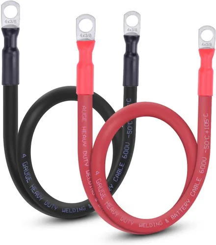 Miniatura 19 de Cable de batería flexible de 1/0 AWG con terminales de 3/8" - Alambre de cobre puro OFC para inversor y soldadura para automotriz, solar, RV