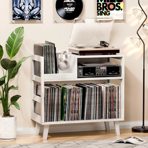 Miniatura 8 de Soporte para tocadiscos con almacenamiento de vinilo, moderno soporte para tocadiscos de mediados de siglo con capacidad para más de 150 álbumes