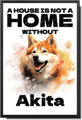 Miniatura 12 de Letrero de metal de hojalata vintage con diseño de perro, arte de pared con texto en inglés "A House is Not A Home Without Akita Outhouse